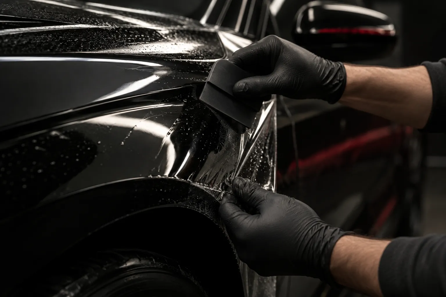 Careful hands refining a car's paintwork in the NOIR studio